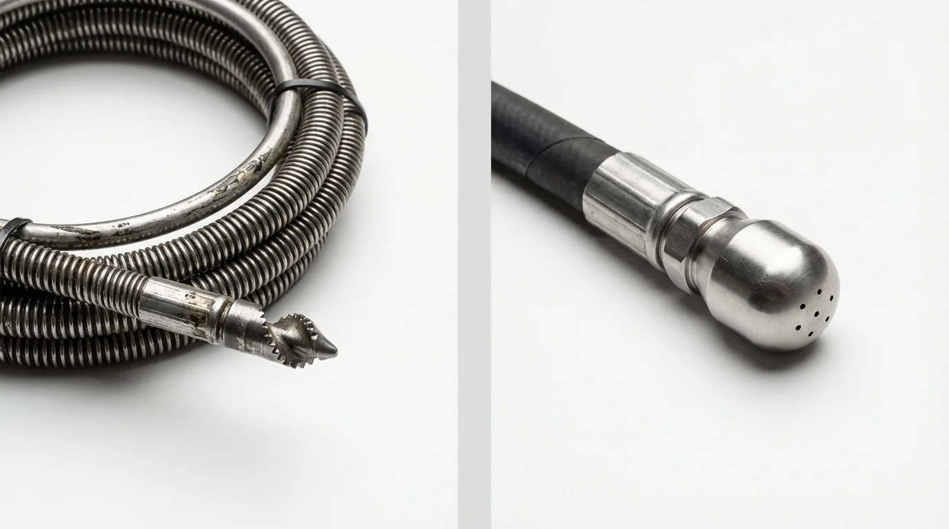 Drain snake cable and hydro jetting nozzle used for drain cleaning in Corydon, IN