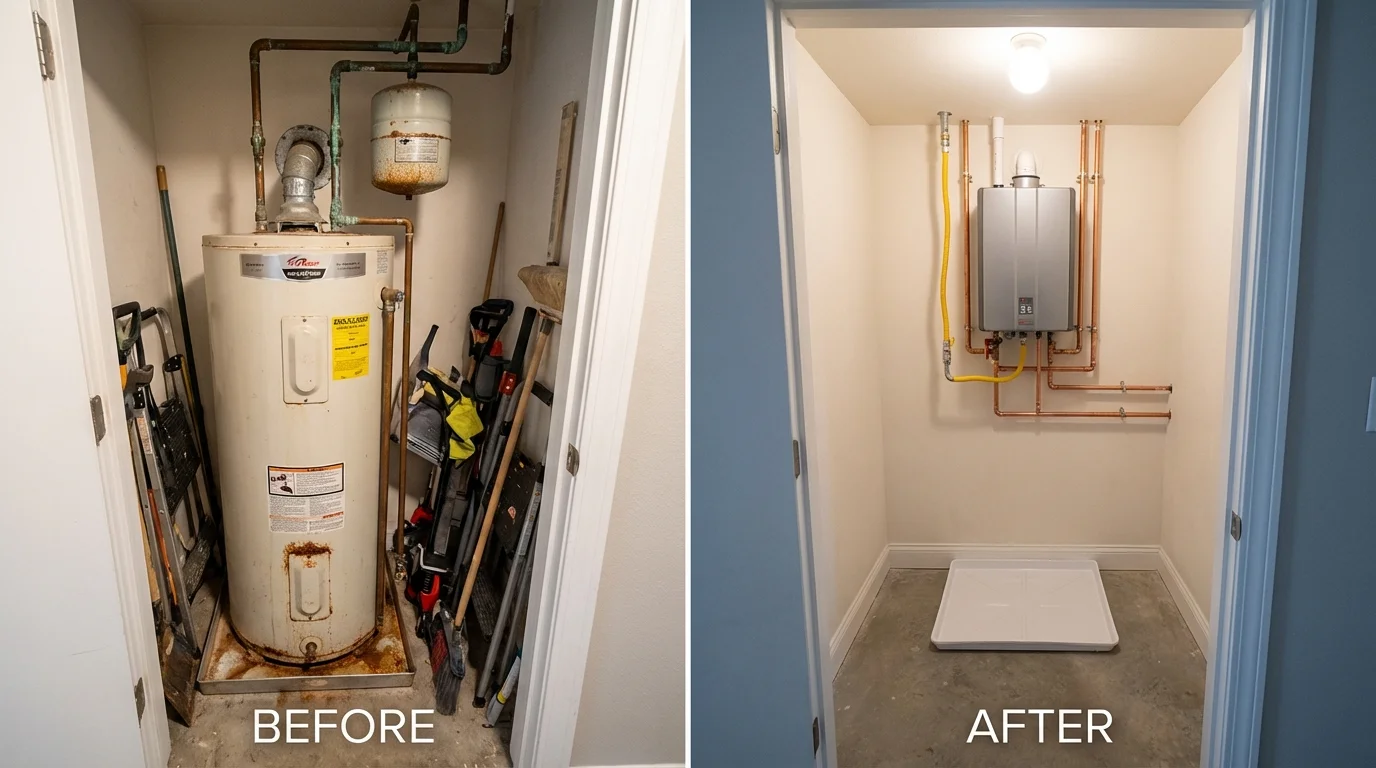 Tank water heater versus wall-mounted tankless unit comparison for Corydon, IN homeowners